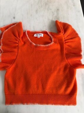 Day + Moon Orange Ruffle Sleeve Knit Crop Top